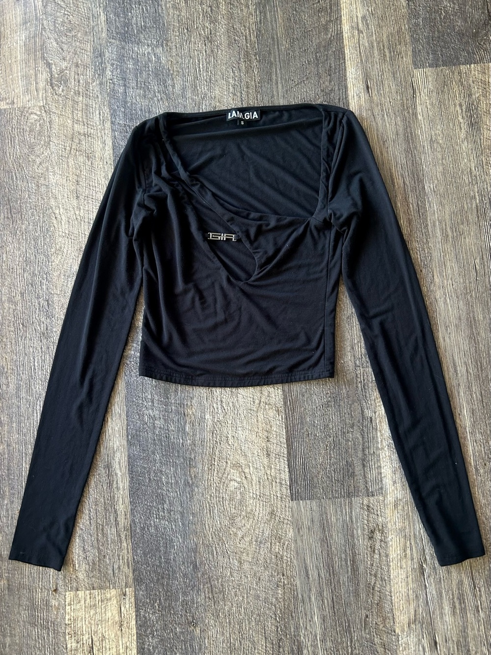 I.AM.GIA Black Long-Sleeve Cropped Twist Detail Top